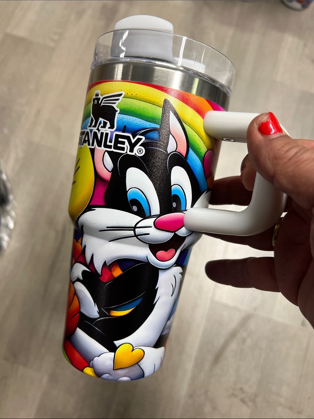 Looney Tons Stanley Rainbow Cat Travel Tumbler with White Handle